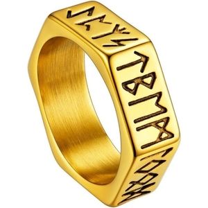 ChainsHouse Hexagon Runes Viking Symbols Stainless Steel Gold Ring NEW 7